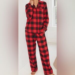 Stars Above Women's Red Buffalo Plaid Brushed Flannel Pajama Set Size M Medium